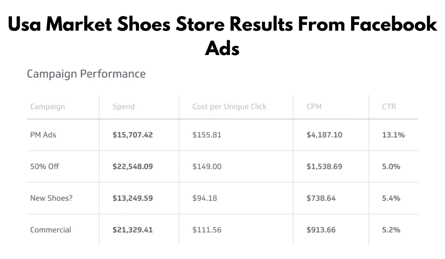 Usa Market Shoes Store Results From Facebook Ads